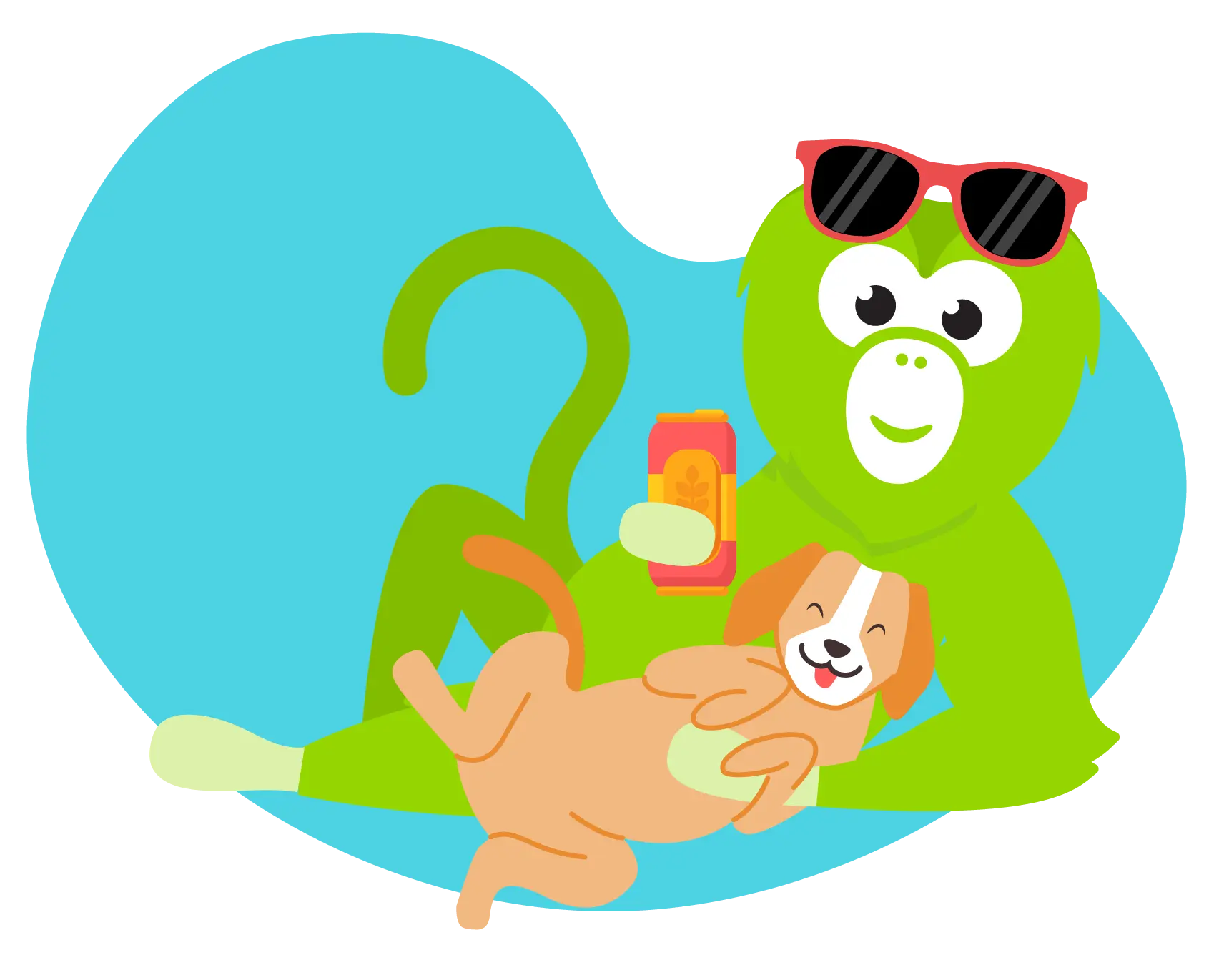 Chiku relaxing in a hammock with sunglasses and a furry friend - showing our fun, laid-back company culture